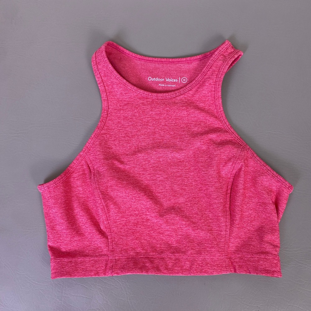 Outdoor Voices Racerback Crop Top Womens Size Medium Pink Heather High Neck EUC